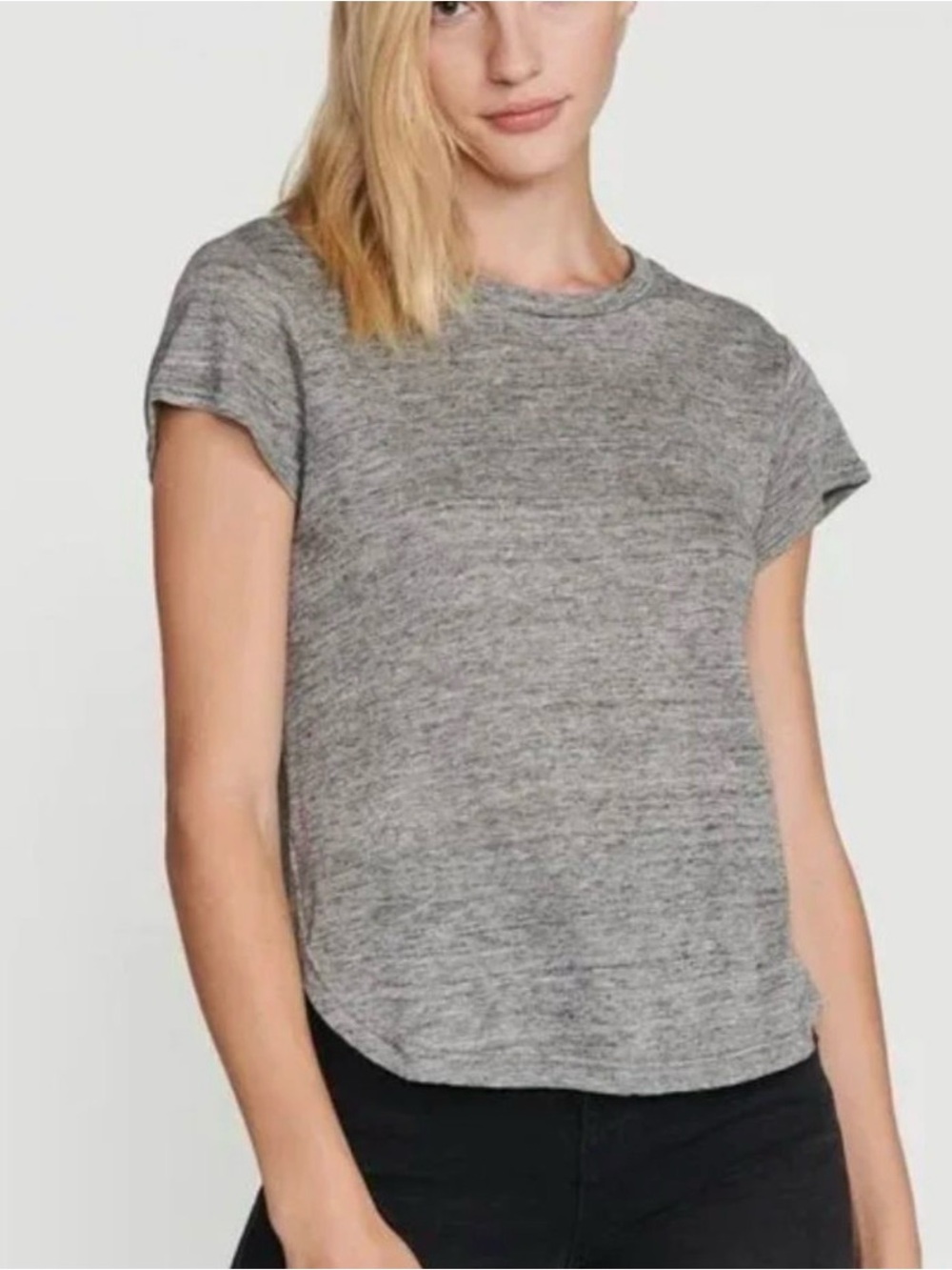 Frame Linen Classic Crewneck Short Sleeve Top - Gray Size S
